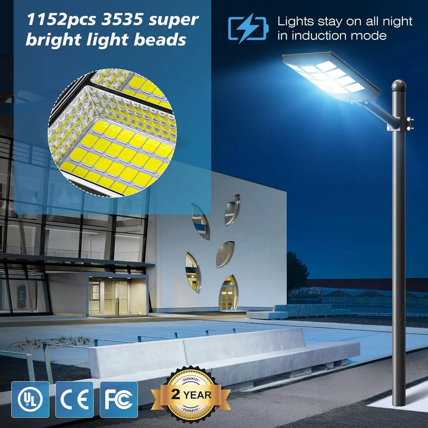 3000W Solar Street Lights Outdoor - 6500K Solar Street Light Motion Sensor, Solar Parking Lot Lights Commercial Dusk