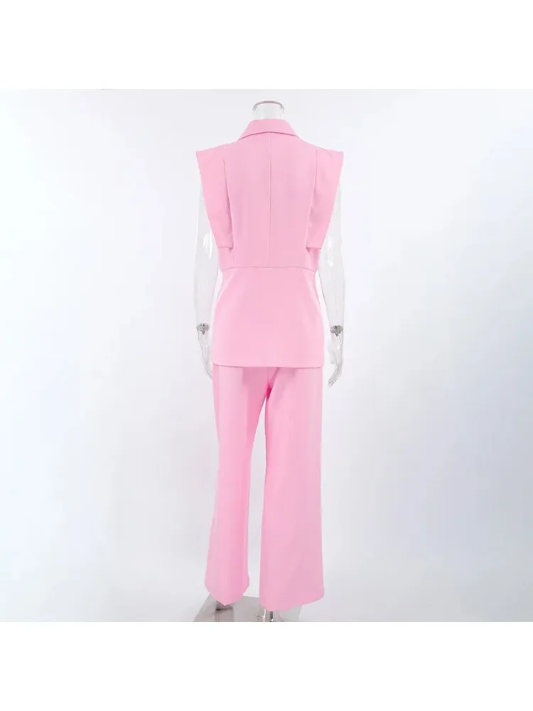 YYAHAHAS 2026 Summer Women 2 Piece Business Suit Set Pink Blazer Vest & Wide Leg Trousers Office Workwear Professional Outfit