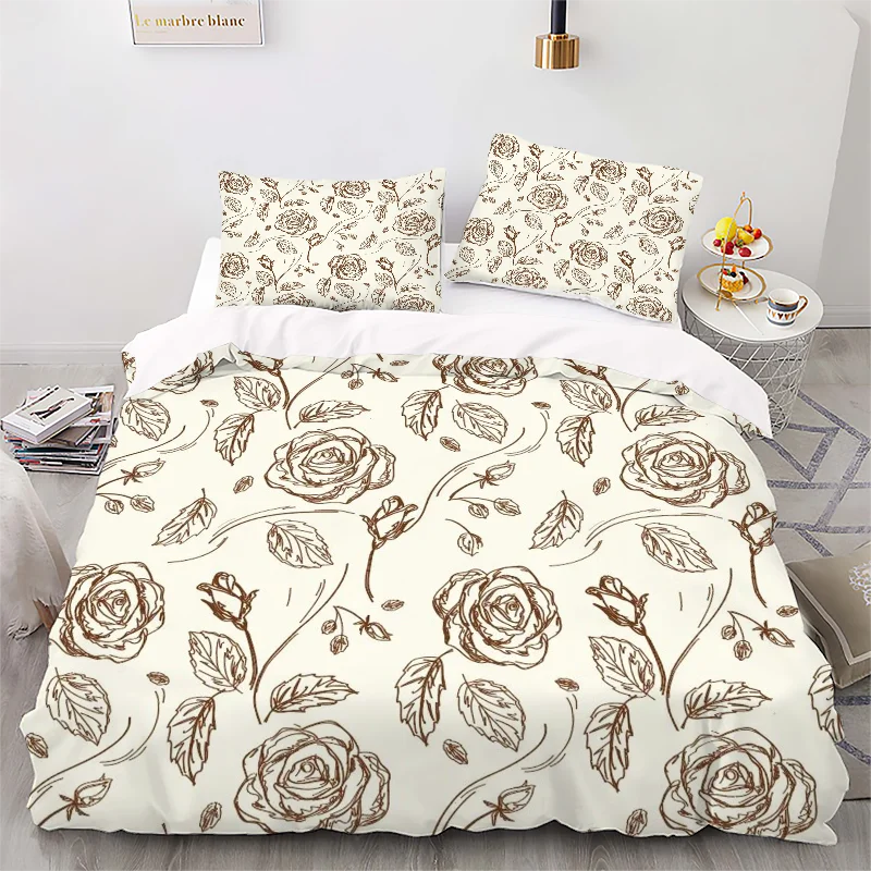 Rose Digital Printed Duvet Set - Polyester - Bedroom Decoration -1 bed cover +2 pillowcase (no pillow core)