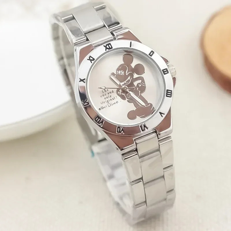 Disney Mickey Mouse Quartz Watches Minnie Steel Band Fashion Anime Student Clocks Dial Pointer Watch Cute Cartoon Birthday Gifts