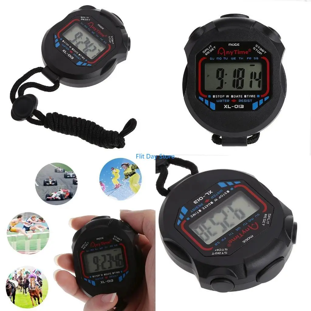 F92C Digital Handheld LCD Chronograph Sports Stopwatch Timer for w/string
