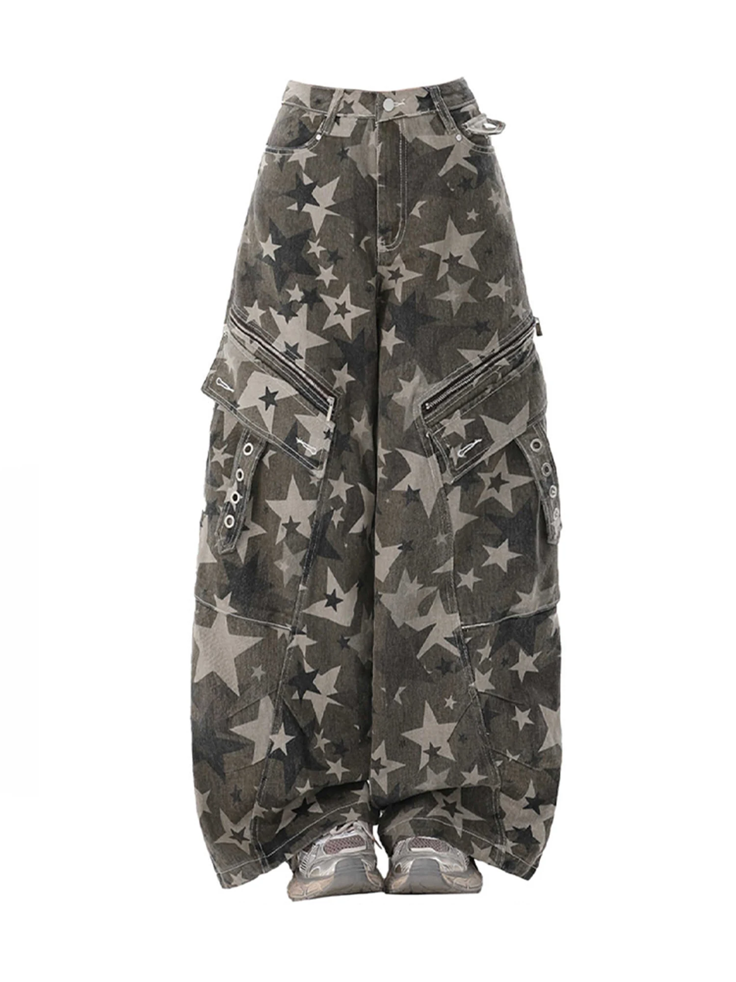 

Женские мешковатые камуфляжные джинсы-карго Y2k, винтажные джинсовые брюки в стиле Харадзюку со звездами, японский стиль 2000-х, джинсовые брюки, одежда, осень 2025 г.