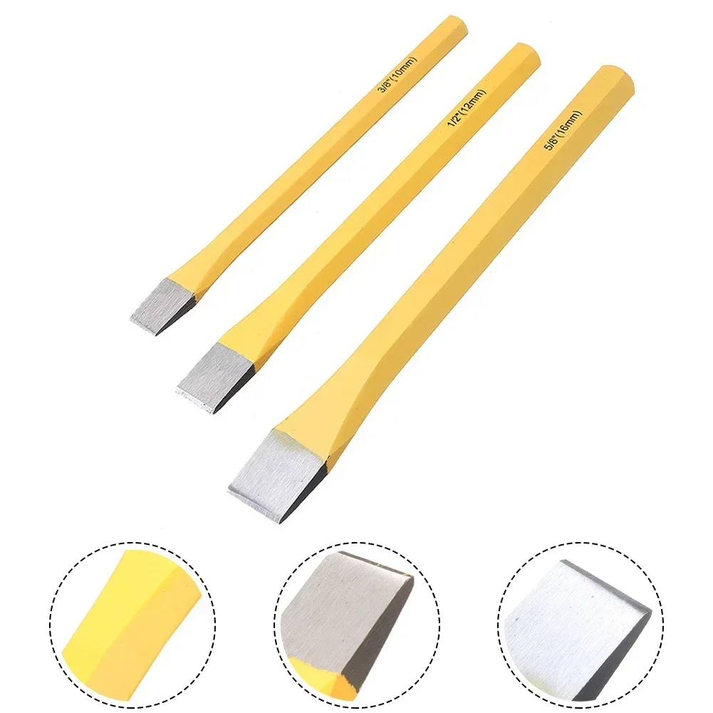 3pcs Flat Chisels Set Solid Steel Flat Chisel Wood Carving Hand Tools For Fitter Abrasive Manufacturing Mechanical Repair