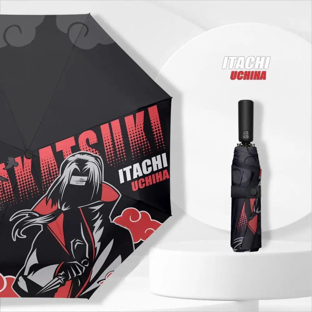 Naruto Anime Akatsuki Itachi Uchiha Folding Umbrella Auto UV Sun Rain Parasol Student Portable Eight umbrella frames