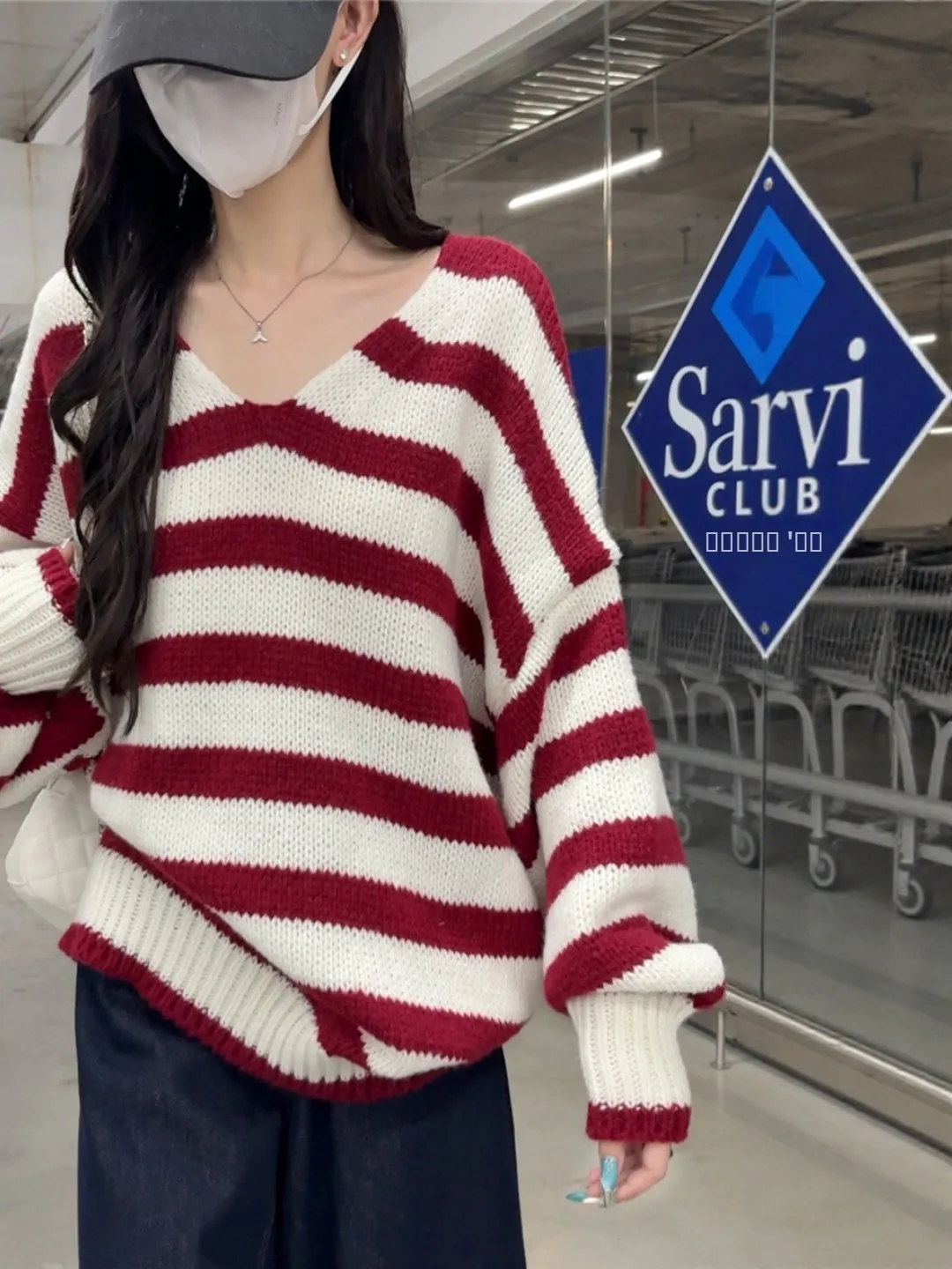 

Loose V-Ne Striped Sweater Women's Autumn Winter Knittedwear Casual Sle Comfortable Fit Slimming Design Unique Top