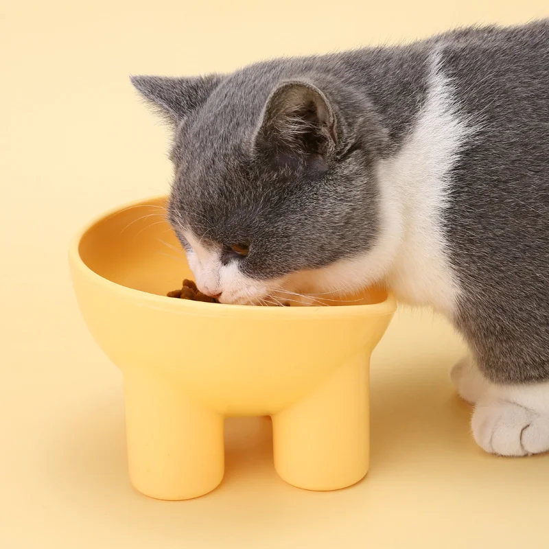 Plastic Raised Cat Bowl Cute Tilted Cat Dish Bowl Elevated Cat Food Bowl For Indoor