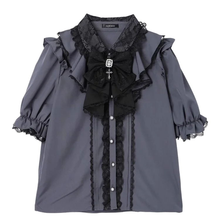 Jirai Kei ガール甘いレースかわいいスプリットリボン半袖トップロリータシャツサブカルチャーハロウィンコスプレパーティーデイリーレディライク