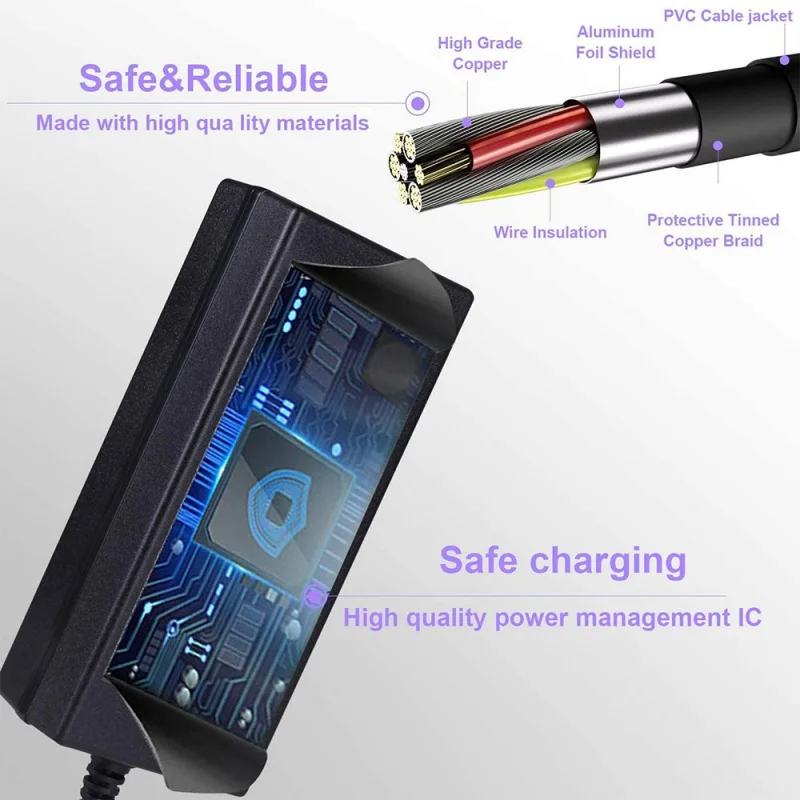 42V 2A 5A Power Adapter with 8mm Mini 3-Prong Connector,Universal Charger for 36V 10S Lithium Battery