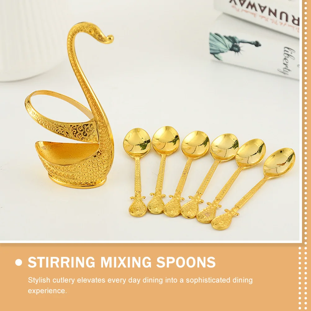 

1 set 1 Set Swan Shaped Coffee Spoon Holder Metal Dessert Spoons Set Elegant Stylish Kitchen Utensils Golden Aluminum Plate