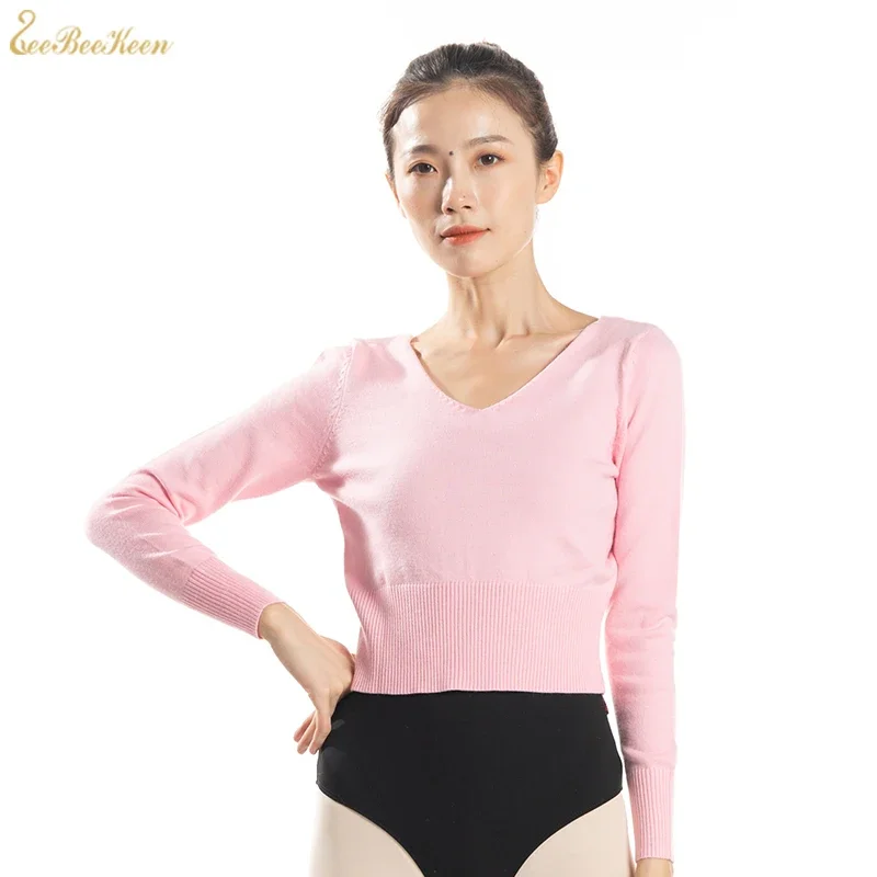 

105-170cm height V-neck Long Sleeve Winter Sweater Top Adult Dance Coat Kids Gymnastics Leotard for Girls Women Ballet Leotards