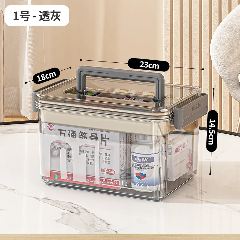 صندوق دواء متعدد الطبقات، صندوق تخزين أدوية محمول، صندوق طبي عائلي شفاف ذو سعة كبيرة