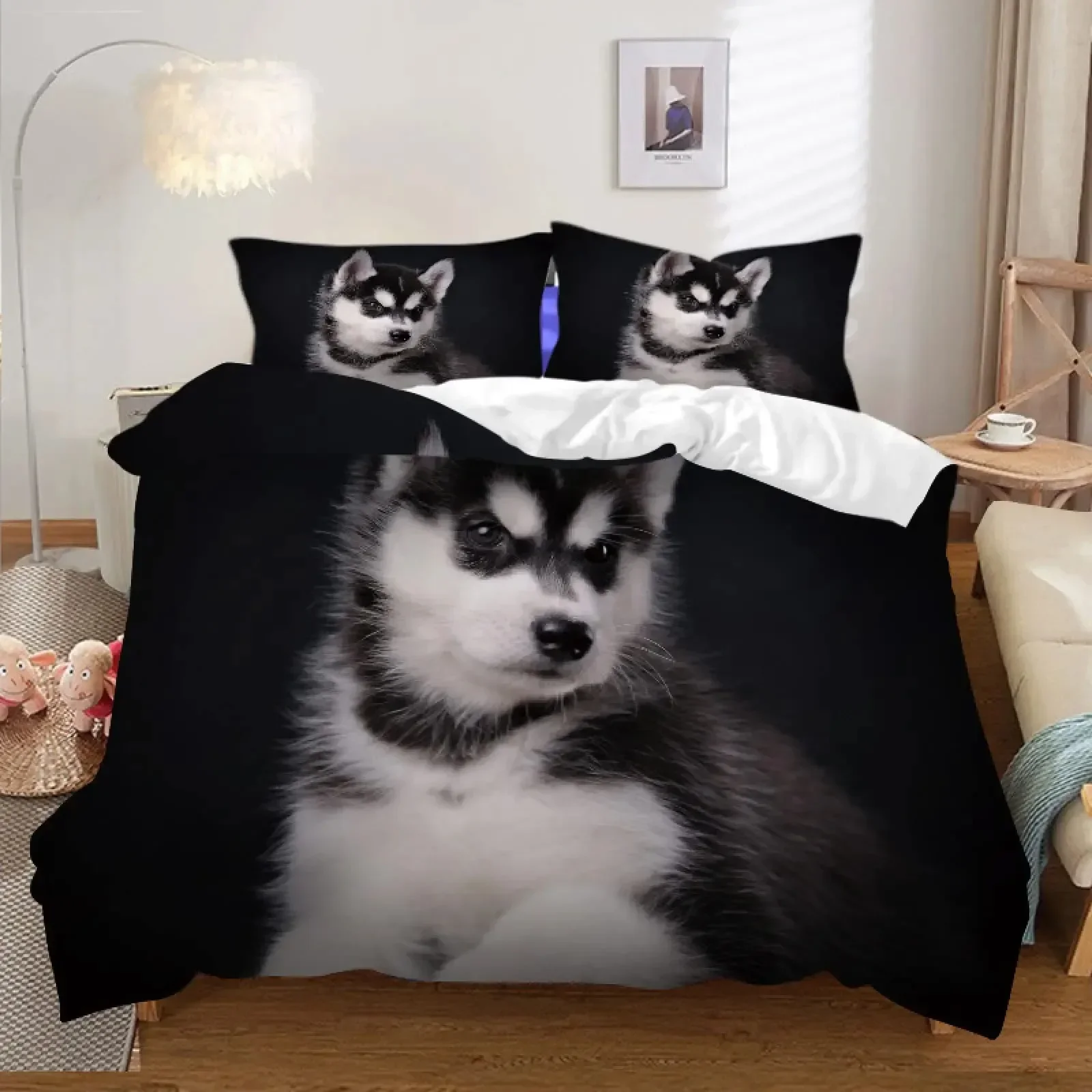 Lovely Husky 3d Puppy Dog Husky Comfortable Duvet Quilt Cover Pillowcase Bedding Set Children Bedroom Decoration Home Textile