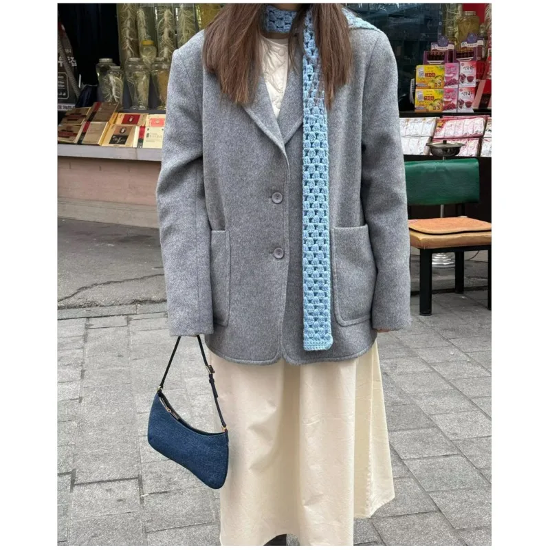 Women Autumn Winter Woolen suit jacket Slim Overcoat Fashion Warm Long Sleeve Coats Fashion Slim Outerwear office Style Tops