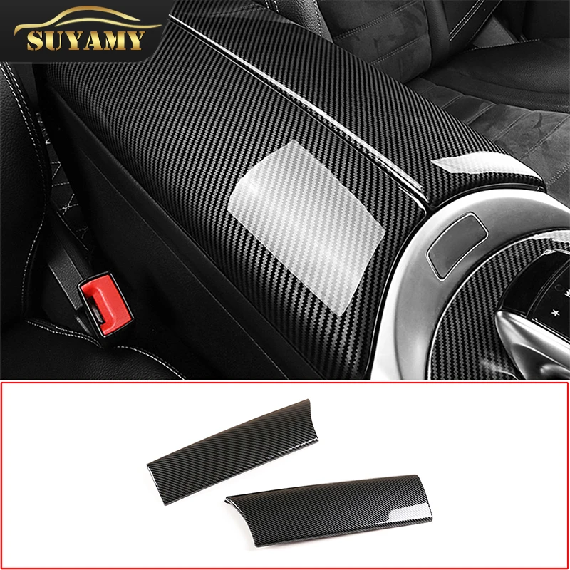 ABS Carbon Fiber Stowing Tidying Armrest Box Protect Stickers Cover Trim For Mercedes-Benz E-Class W213 2016-2021 Accessories