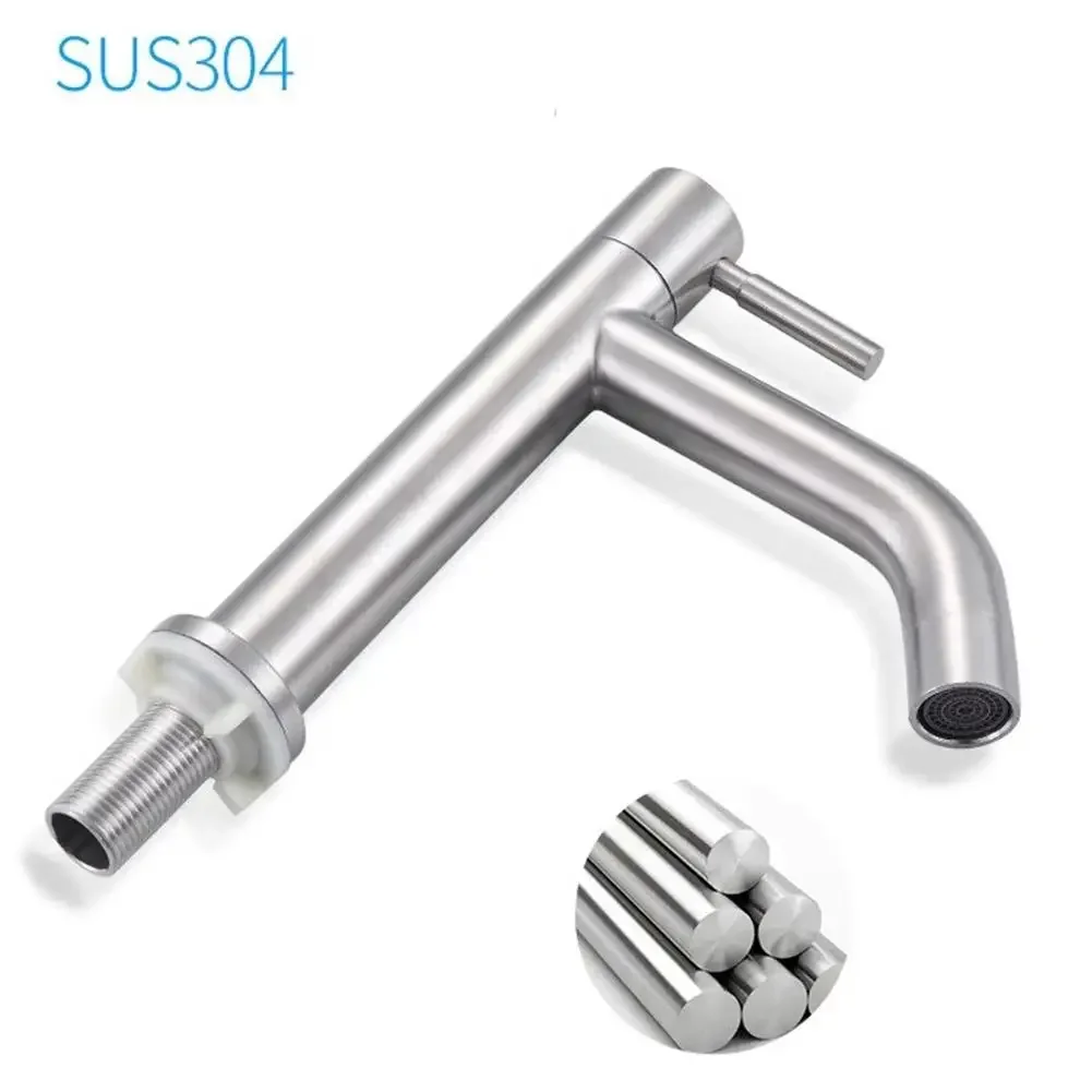 Brand New Hotel Basin Faucet Faucet Anticorrosion Antirust Black Faucet Silver Single Cold Sink 304 Stainless Steel