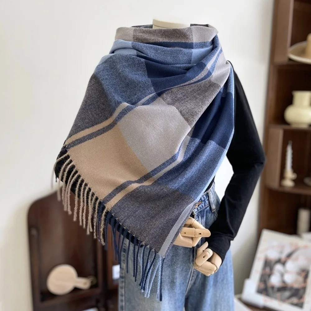 

Casual Windproof Plaid Scarf Thick Keep Warm Imitation Cashmere Shawl Long Korean Style Shawl Wrap Apparel Accessories