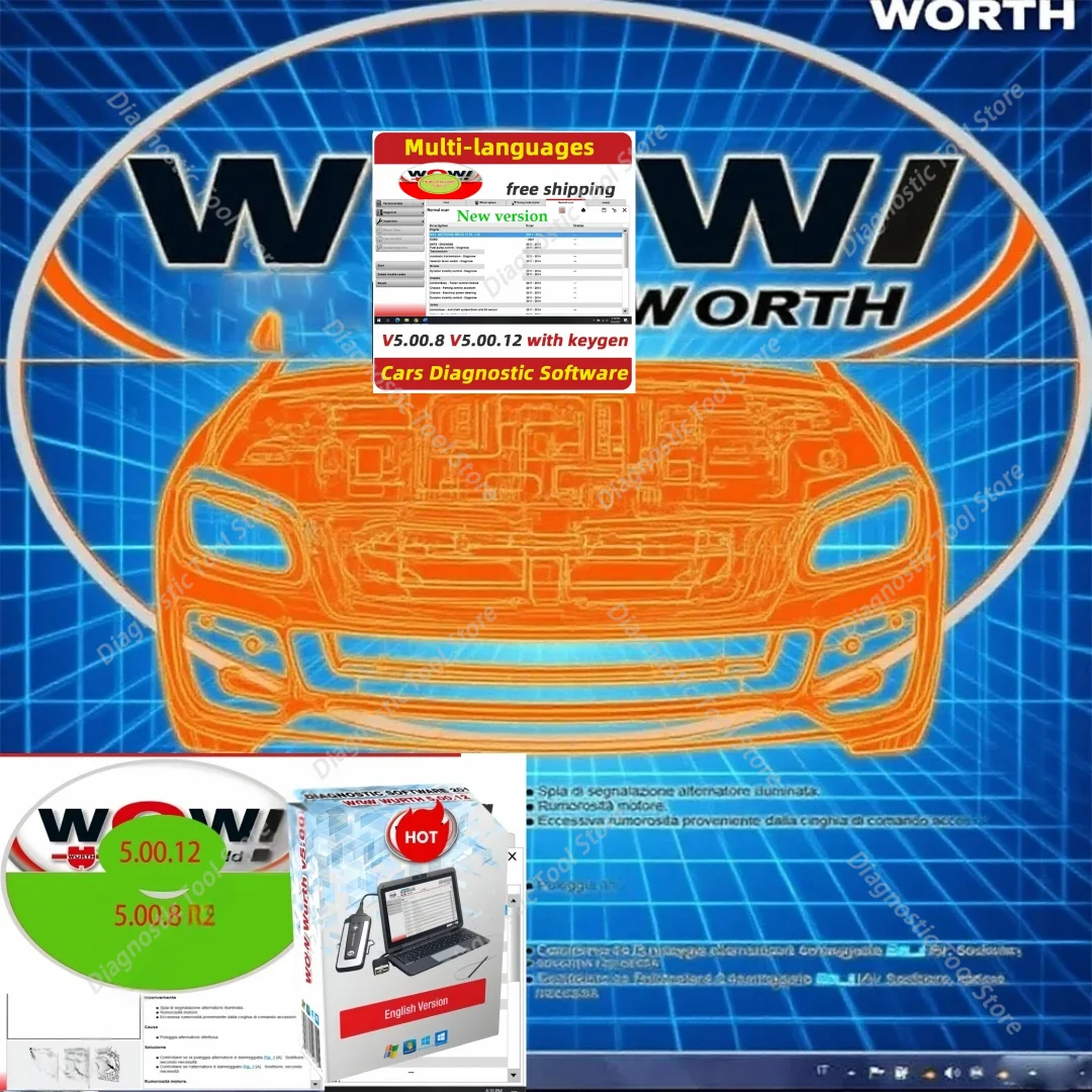 Newest Car Tools Wur-th WOW V5.00.12 & V5.00.8 R2 - Multilingual Car Diagnostic Software with Keygen for TCS Multi-Diag Tool