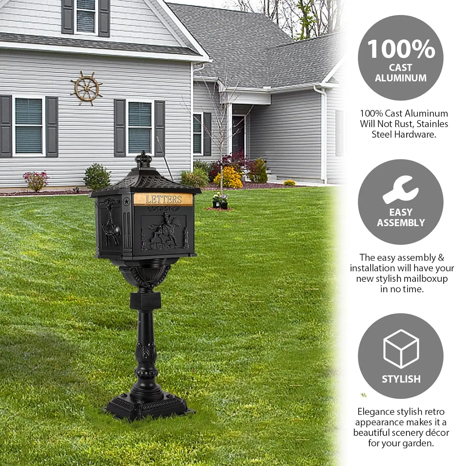 صندوق بريد من الألومنيوم المصبوب، صندوق بريد أسود، صندوق بريد، أمان عالي التحمل، جديد