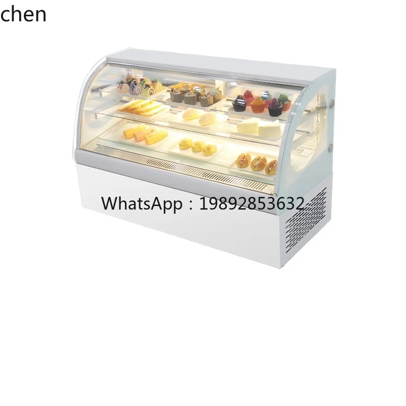 Lemari pajang kue berpendingin, berpendingin udara, model lengkung, freezer kecil untuk menyimpan buah dan sushi segar
