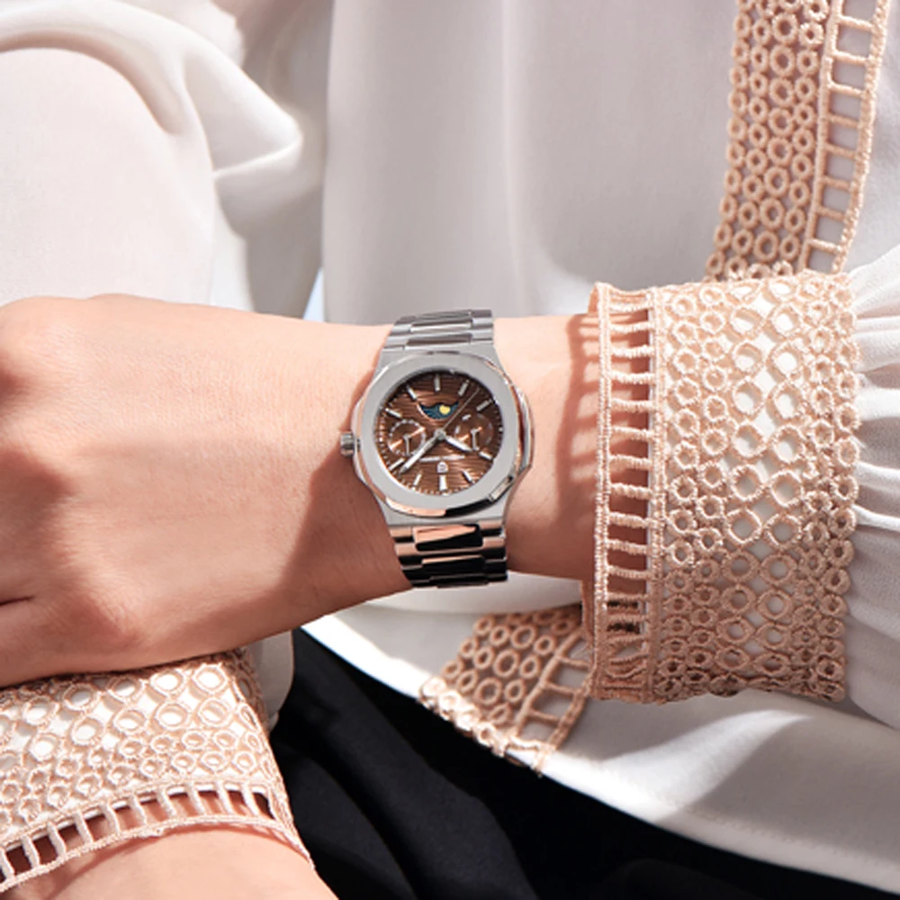 PAGANI DESIGN Watches Multifunctional Chronograph Moon Phase Quartz Woman Watch Automatic Date AR Sapphire Glass Watch For Woman