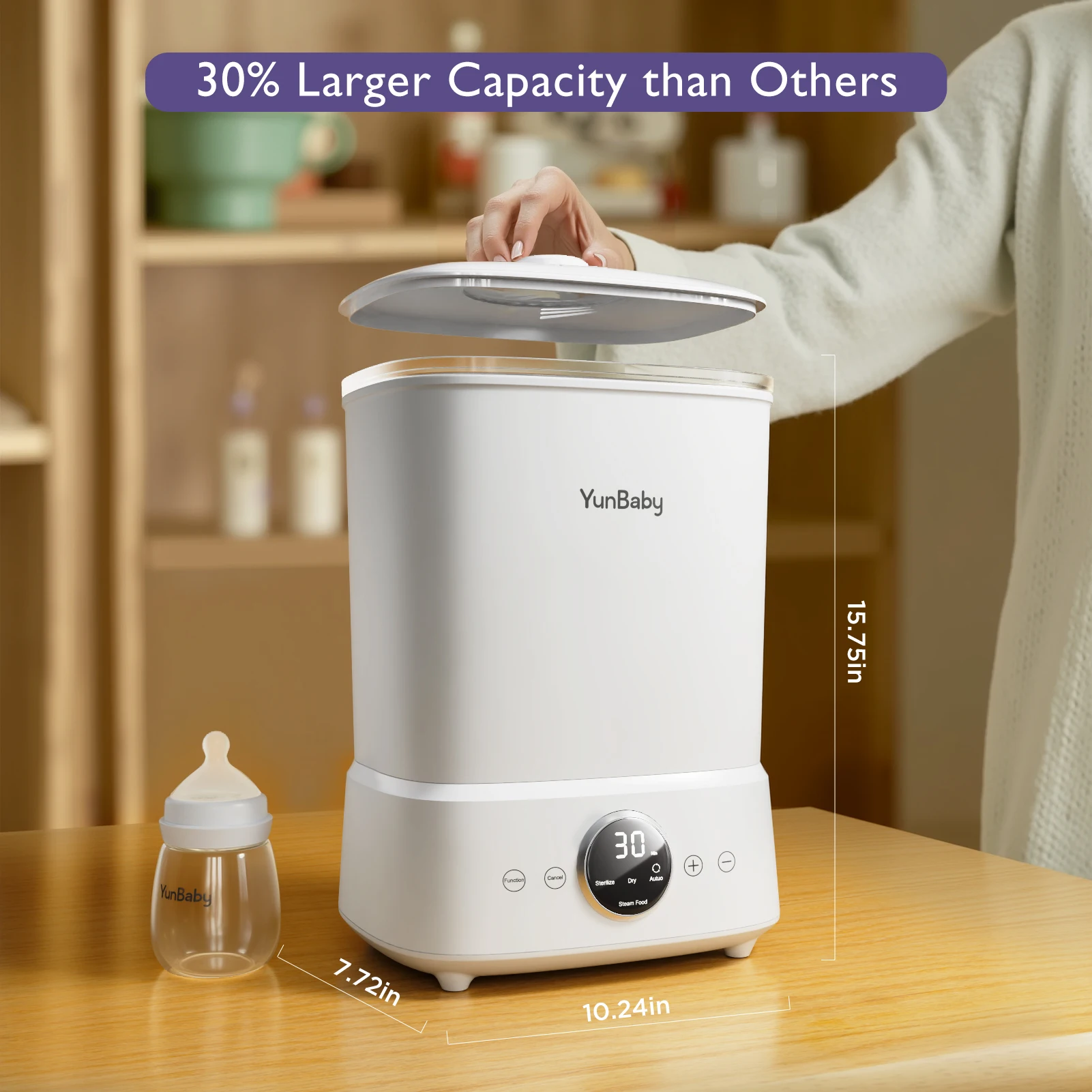YunBaby Vaporizzatore e asciugatrice per biberon, per tutti gli articoli per bambini, accessori per biberon e tiralatte, controllo con un solo tocco, grande capacità