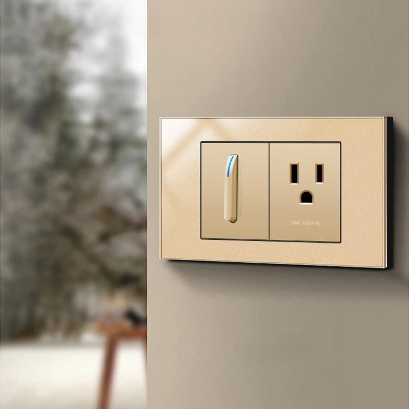 118 Gold Glass Plate Piano Key Reset Switch Thaimei Standard USB Wall Socket Smart Home Appliance Plug Adapter 2.1A Fast Charge