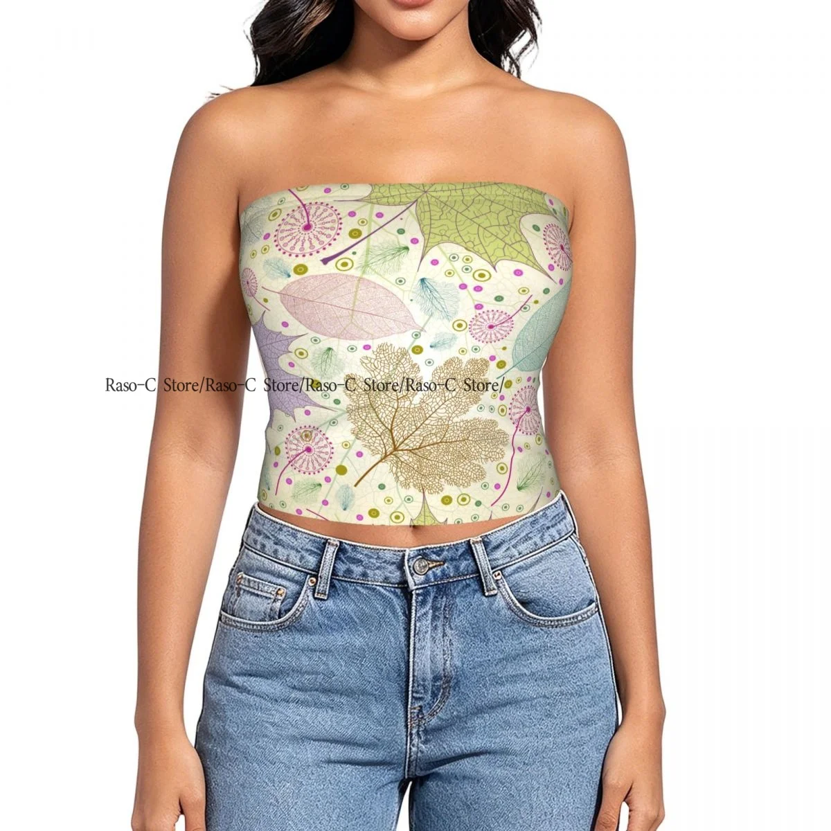 Women's strapless halter top Cherry Cupcakes Polka Dots On Chocolate Brown Background summer sexy short-sleeved top