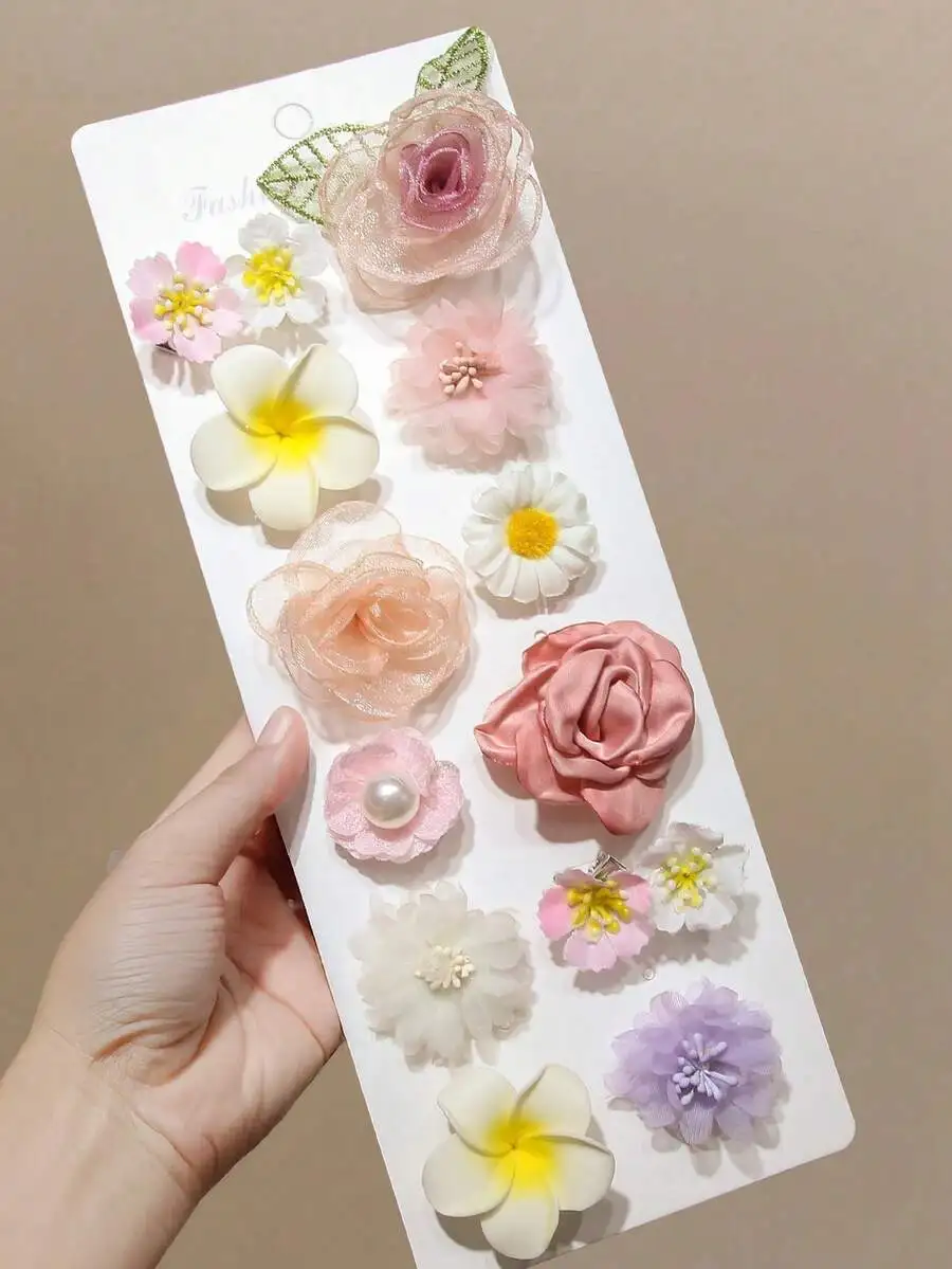 

10pcs Floral Hair Clips Set For Women Summer Vacation Accessories Hairpins Hair Claws Head Decorations