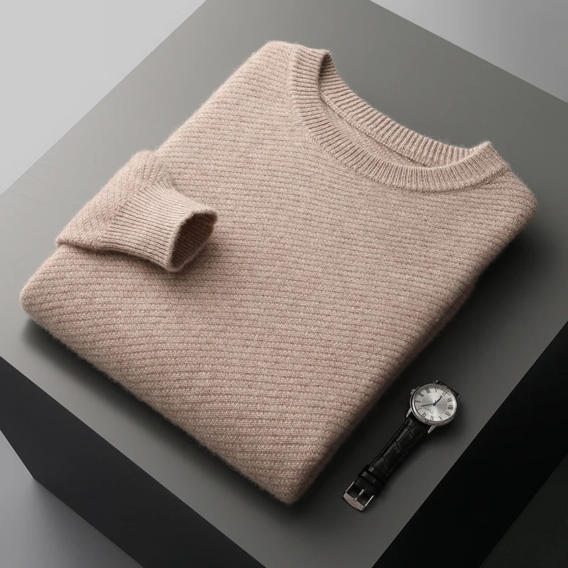 100% Pure Wool Men\'s Round Neck Sweater Pullover Bottoming Shirt Autumn And Winter New High-End Luxury Fashion Cashmere Sweater