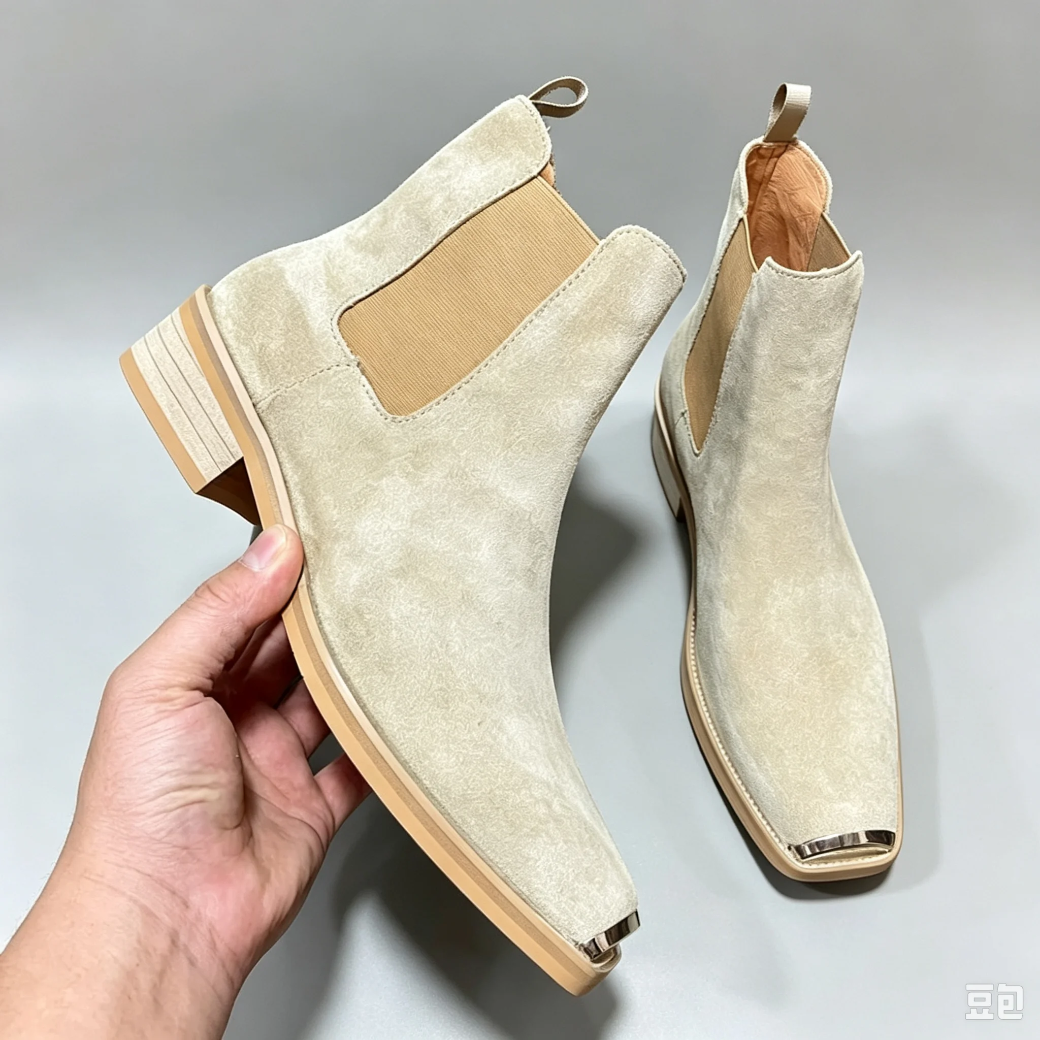 Male Wedding Dress Shoes High-Top Metal Square Toe Chelsea Boots British Style Genuine Leather Outside Leisure Men's Ankle Boots