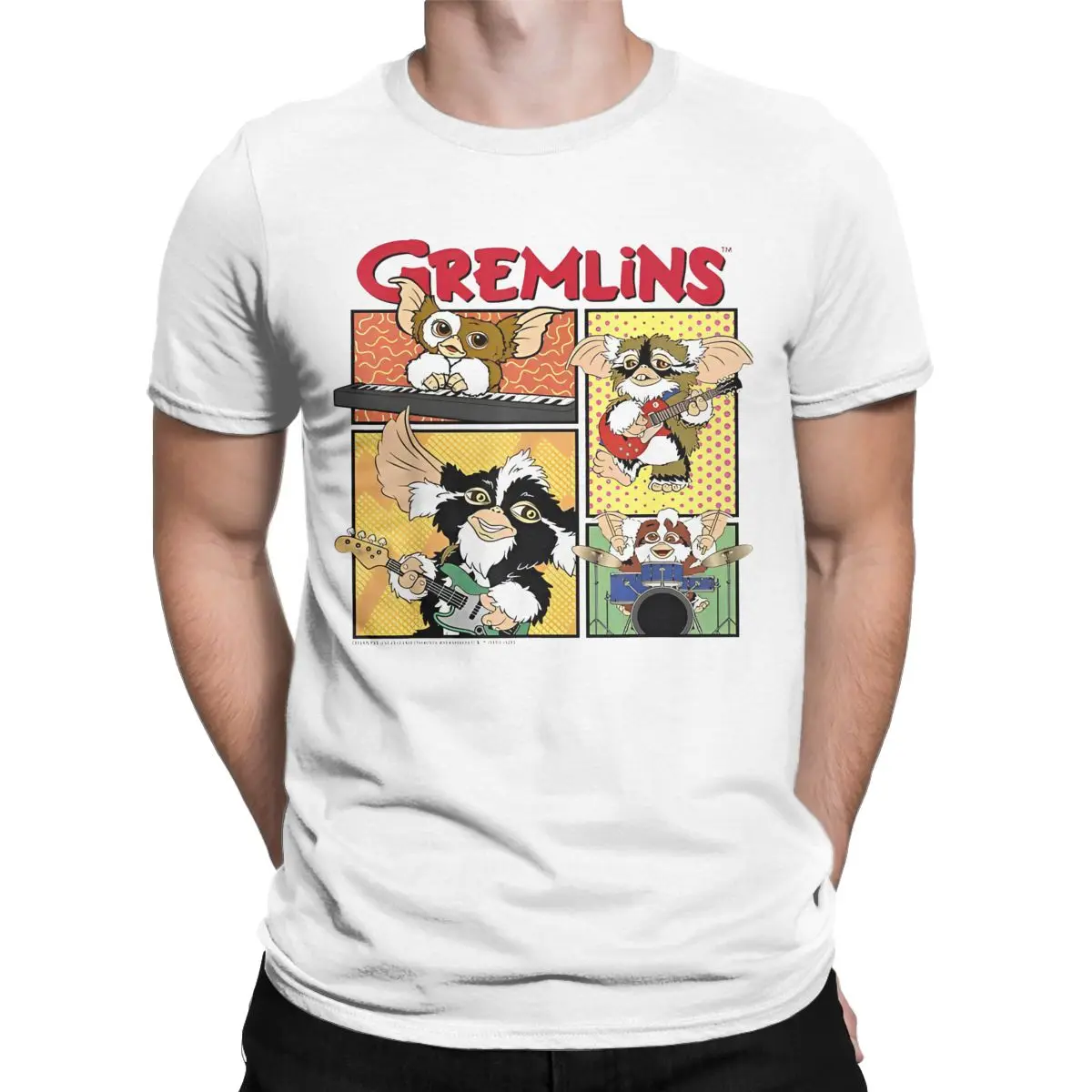 Men's Gremlins Band T Shirt 80s Movie Mogwai Monster Pure Cotton Vintage Short Sleeve Round Collar Tee Graphic Printed T-Shirt