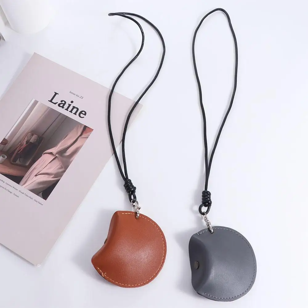 

Small PU Leather Hanging Neck Coin Purse Round Mini Wallet PU Leather Coin Purse Storage Bag With Lanyard Key Case Male