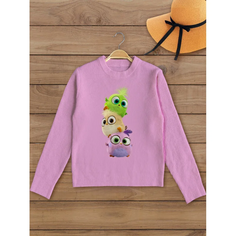 

Женский вязаный кардиган с фиолетовым фоном и птичьим принтом, теплый свободный круглый вырез с длинными рукавами, подходящая повседневная одежда осень-зима.