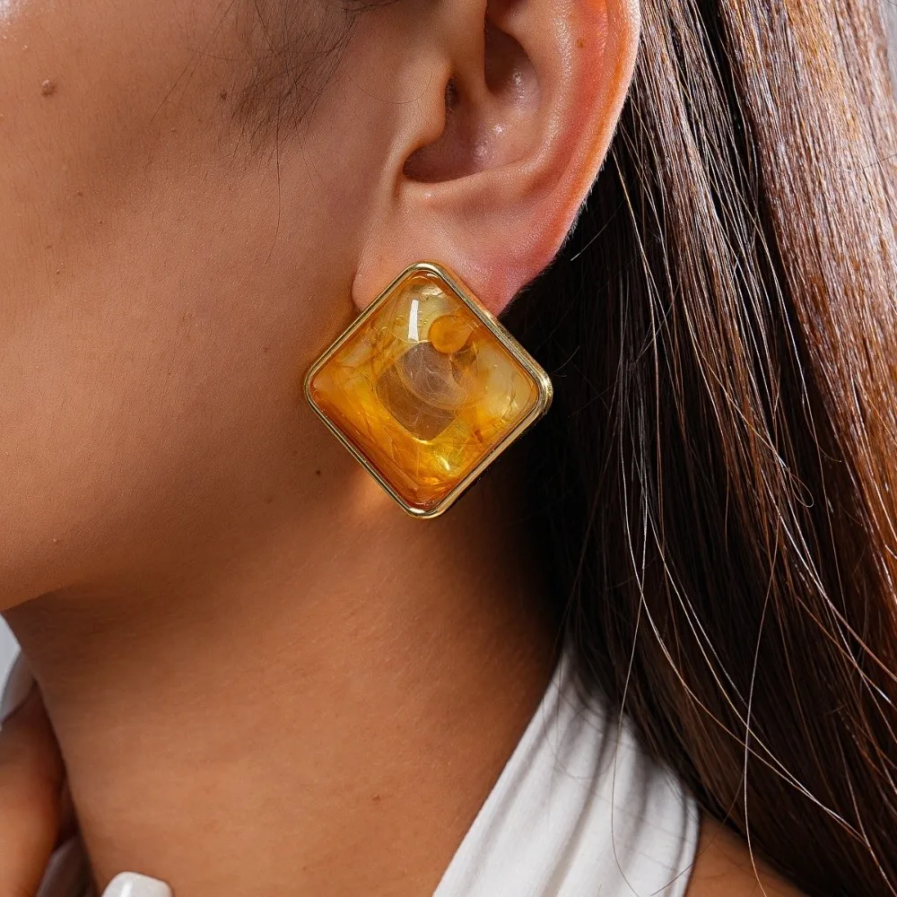 New Colorful Square Stud Earrings Aesthetic Irregular Smudging Ear Studs Acrylic Marble Texture Geometric Earrings Women
