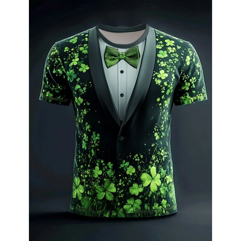 St. Patrick's Day Pattern T-Shirt For Men Clover Fake Suit 3D Printed Tees Casual Unisex Short Sleeve O-Neck Top Street T Shirts