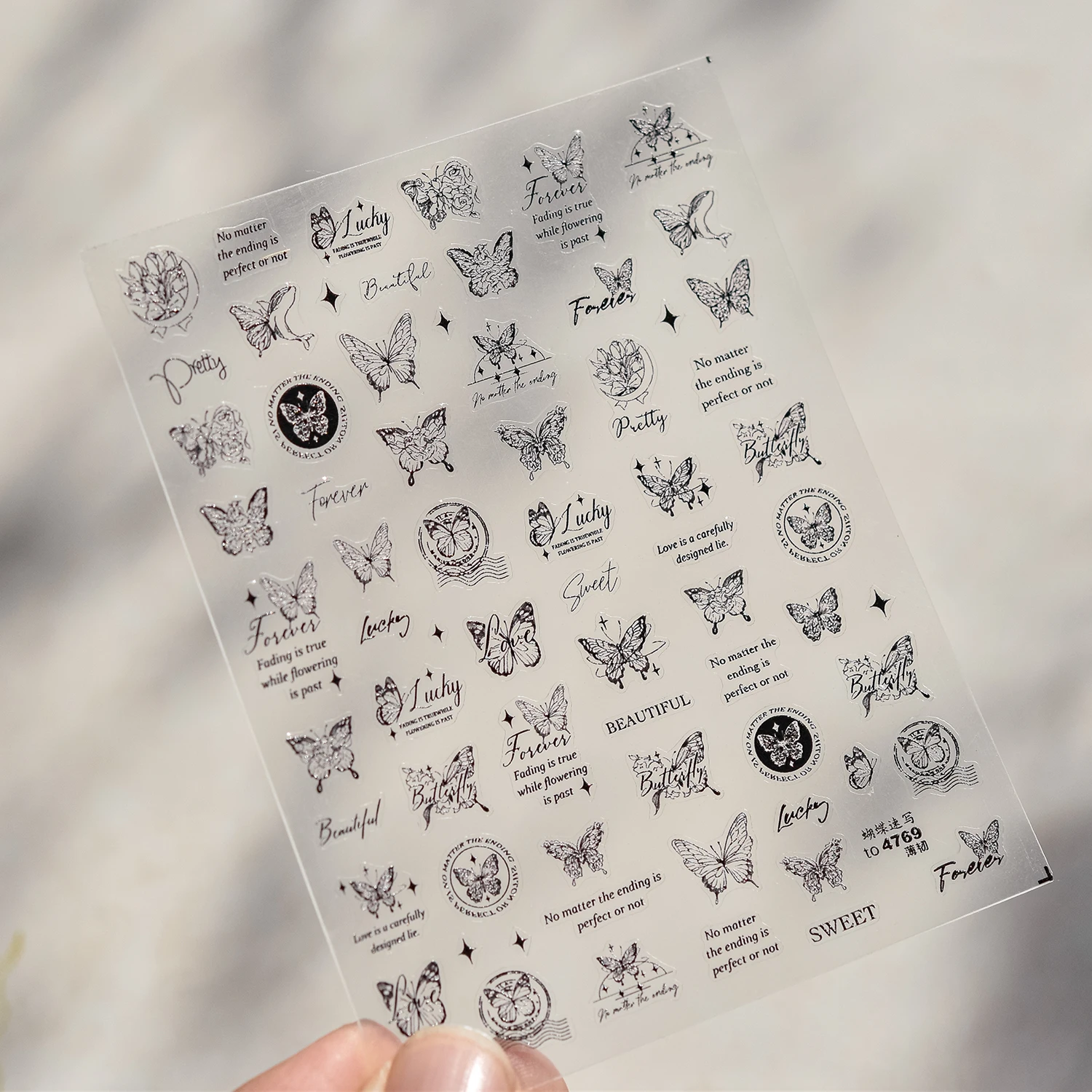 1PCS Retro Schwarz Kunst Schmetterling Nagel Aufkleber Nagel Liefert Laser Rose Schmetterling Aufkleber Nagel Teile Nail art Zubehör