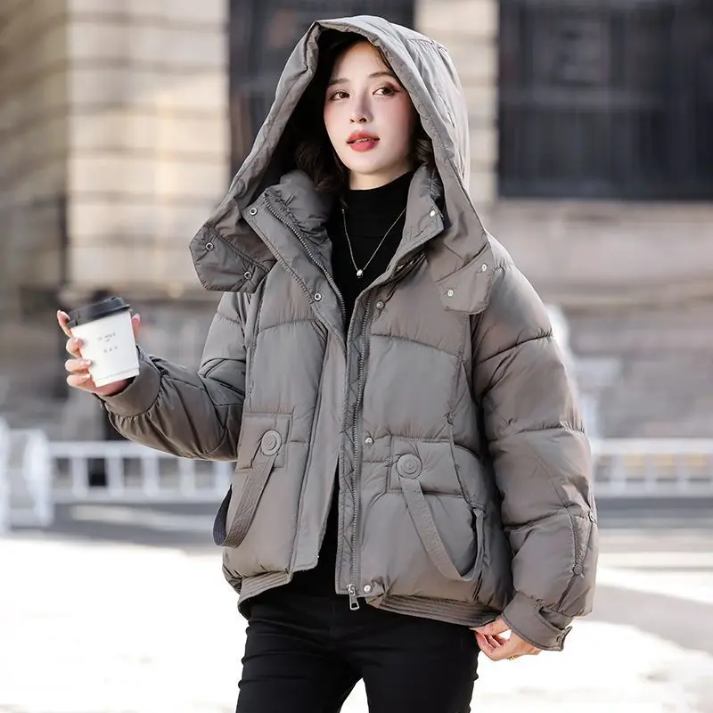 

Winter New Women's Down Cotton Jacket Windproof Hooded Loose and Simple Short Cotton Jacket