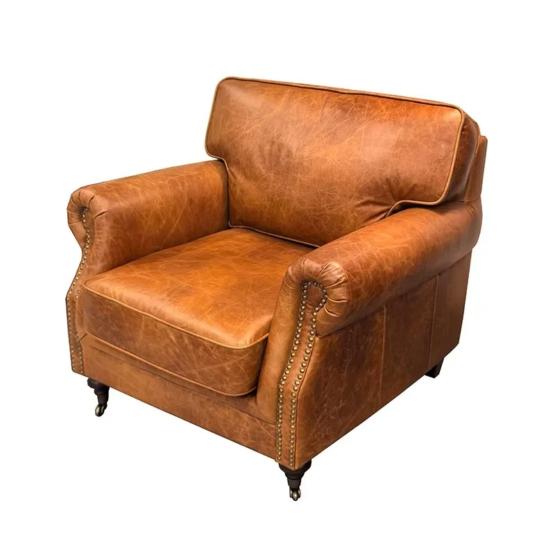 

American boss chair tiger chair, retro leather single balcony apartment living room bedroom high back office sofa chair