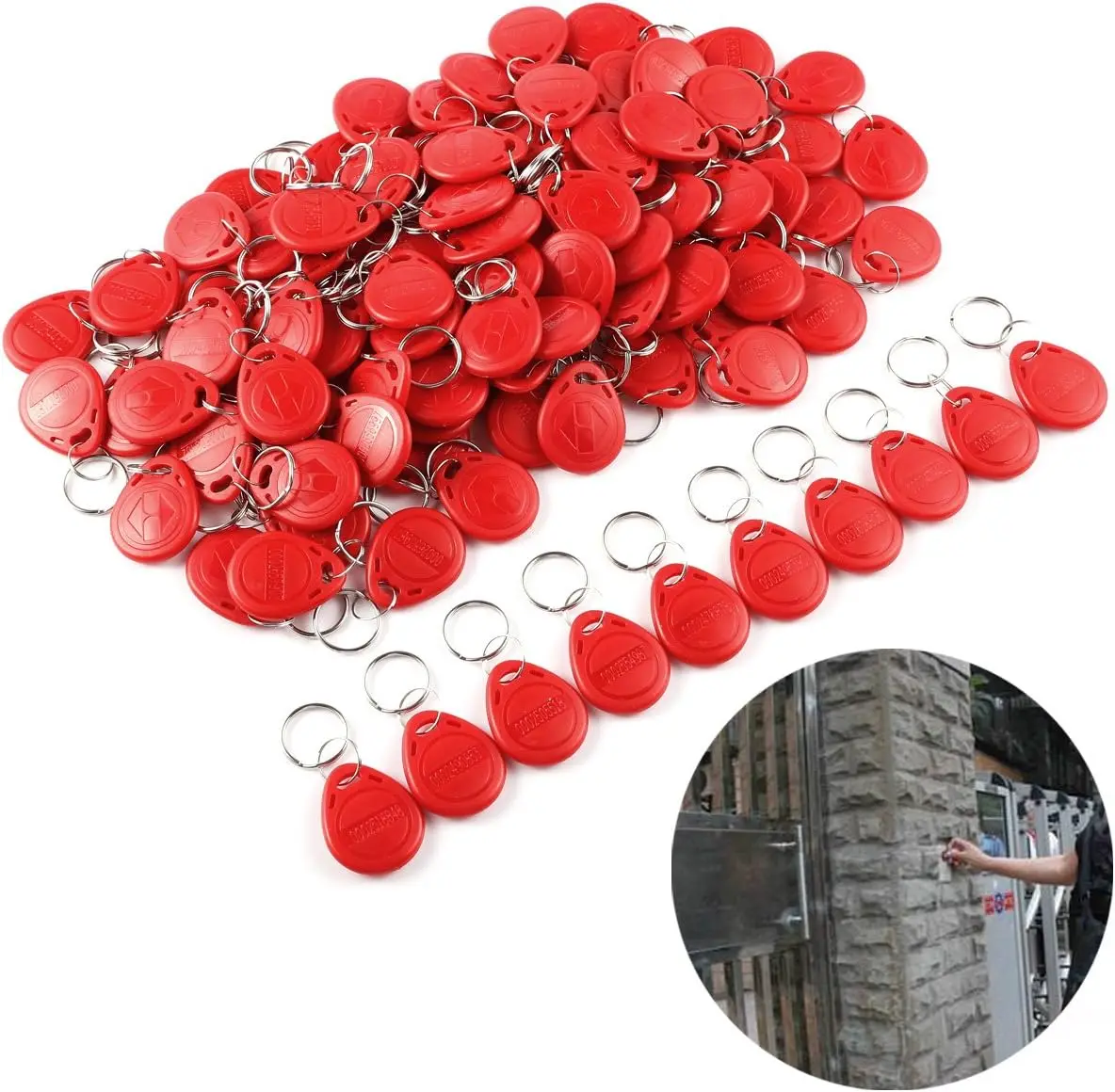 100PCS Waterproof RED Read Only RFID Fob Sensitive Induction Proximity ID Card Token Tag for Door Entry Access Control System