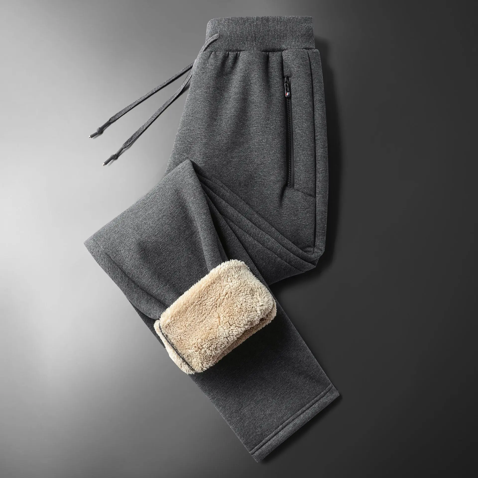 

Зимние утепленные мужские повседневные спортивные брюки из хлопка с подкладкой из овечьего флиса, с высокой талией, прямого кроя, осенне-зимние, цвет хаки