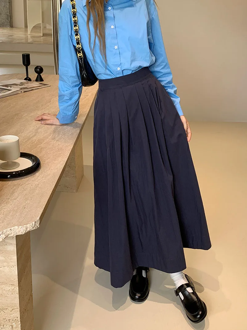 S-XL 3Colors Women Ball Grown Long Skirt Autumn New 2023 Korean Style High Waist A Line Pleated Long Skirts Female(L5138