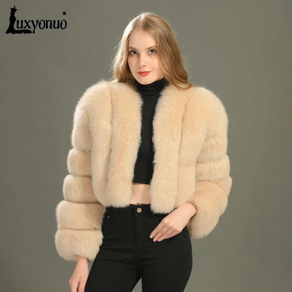 

Luxyonuo Real Fur Coat Women Winter Warm Natural Fox Fur Jacket Ladies Fashion Short Style Flully Fur Coats Luxury Design Female