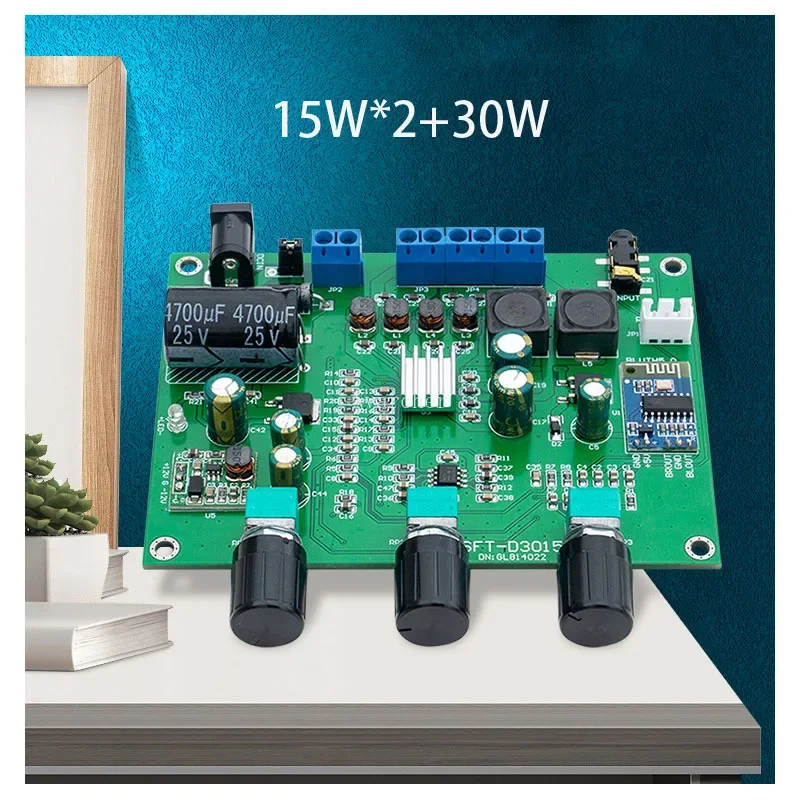 2,1-канальная плата цифрового усилителя Bluetooth 5.0, мощный модуль сабвуфера 2*15 Вт + 30 Вт постоянного тока 12 В