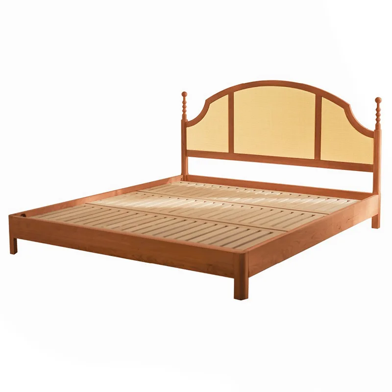 

French retro rattan saigon bed double meters bedroom rattan mat wedding bed solid wood