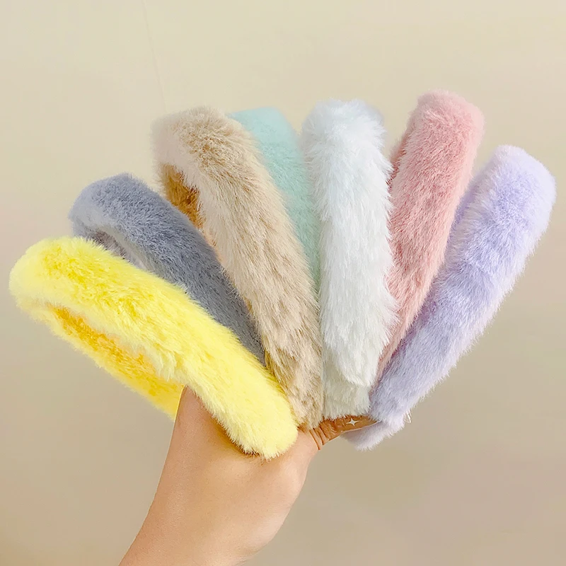 New Colorful Fluffy Hairband For Women Girls Sweet Hair Decorate Headband Plush Hair Hoop Hair Band Fashion Hair Accessories