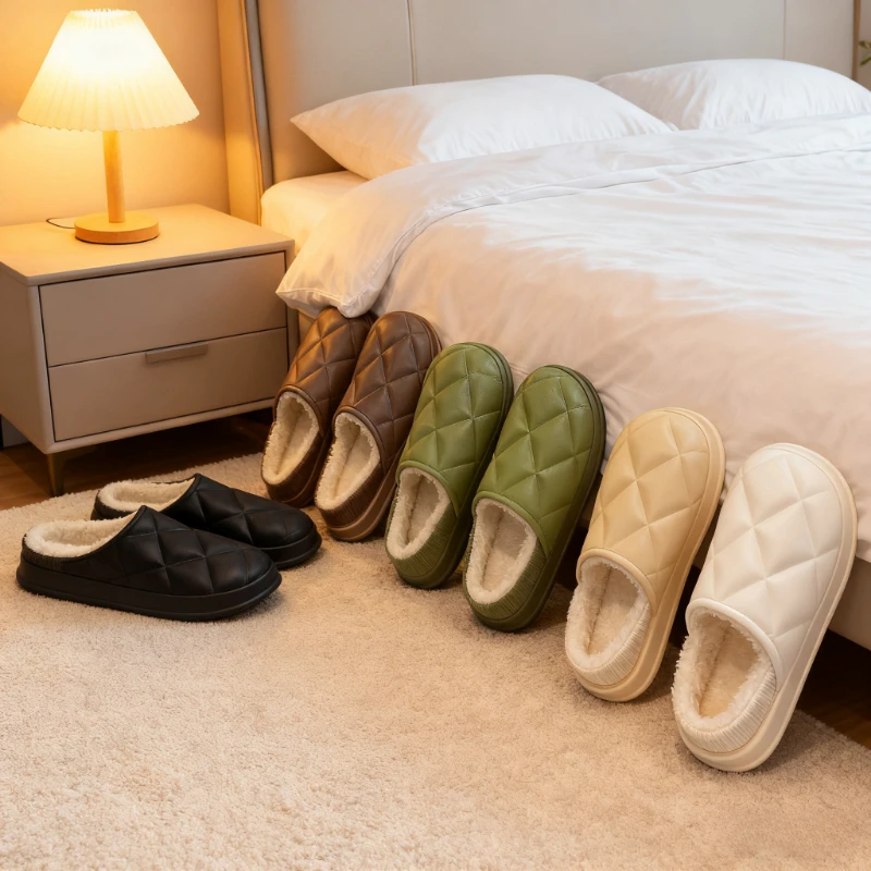 شبشب شتوي مريح للنساء مقاوم للماء من القطيفة للاستخدام الداخلي والخارجي وغير قابل للانزلاق، كعب دافئ ومضاد للرائحة، تصميم مريح