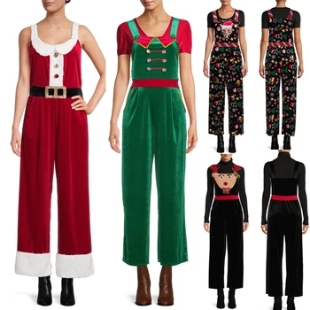 Weihnachts-Overall für Damen, lässig, ärmellos, 3D-Druck, Baggy-Strampler, Hose, Urlaub, Party, Kostüm, weibliche Hose mit weitem Bein