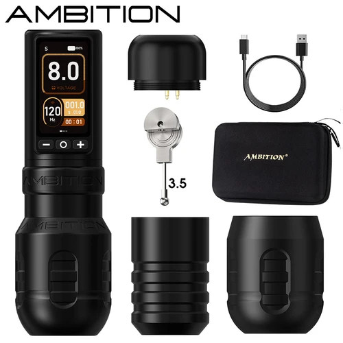 Imagen 1 del producto Ambition Torden Max Motor sin escobillas varilla recta carrera 4,0 + 3,5mm máquina de tatuaje inalámbrica batería 2400mAh pluma pantalla táctil a Color