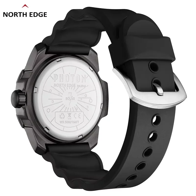 NORTH EDGE Gift Box Watch for Man Solar-powered PHOTON Fashion Quartz Watch Waterproof 50M Sport Silicone Strap Men Watch Reloj