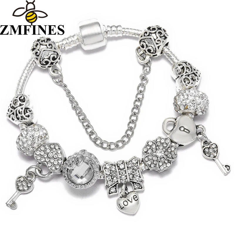 Classics Love Key Charm Bracelet With Heart Beads Pendant Brand  Bracelet For Women Jewelry  Making Gift Special Offer Wholesale